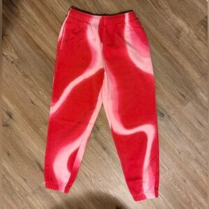 Pink & Red Tie-Dye Fleece Jogger Pants -